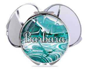 Seafoam green handheld mirror, front view to show the design details. Item SKU - comp379a, by terlis designs.