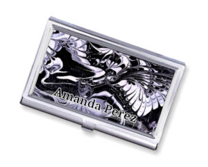 Silver Business Card Holder Bus129 - Main Image, Front View To Show The Design Details. Created By Terlis Designs.