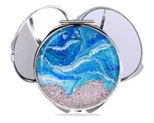 Silver compact mirror, front view to show the design details. Item SKU - comp444a, by terlis designs.