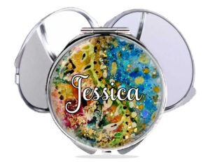 Small compact mirror, front view to show the design details. Item SKU - comp339c, by terlis designs.
