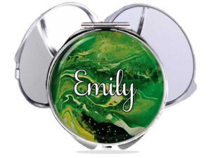 Travel compact mirror, front view to show the design details. Item SKU - comp227a, by terlis designs.