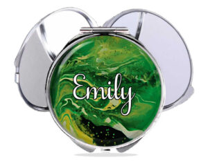 Travel compact mirror, front view to show the design details. Item SKU - comp227a, by terlis designs.