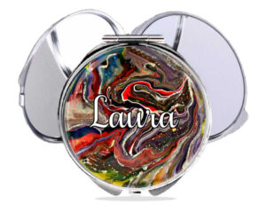 Travel pocket mirror, front view to show the design details. Item SKU - comp137d, by terlis designs.