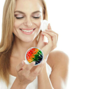 Travel pocket mirror being used by a woman applying makeup. Created by Terlis Designs.