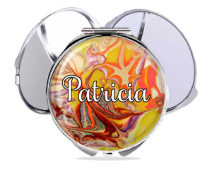 Travel purse mirror, front view to show the design details. Item SKU - comp445d, by terlis designs.