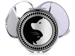 yin yang portable compact mirror, item SKU COMP418S2B, variation image front view to show the design details.