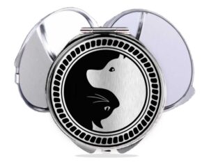 yin yang portable compact mirror, item SKU COMP418S2B, variation image front view to show the design details.