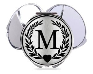 initial compact mirror, item sku - COMP417 silver, variation images showing a sample of the design.