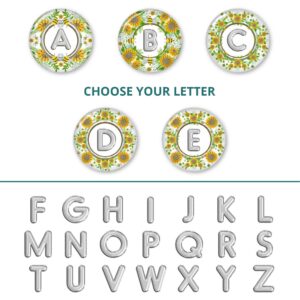 sunflower purse mirror, image showing the sample of the alphabets that you can choose from.
