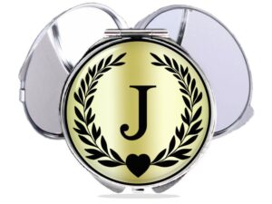 Personalized initial compact mirror front view to show the design details