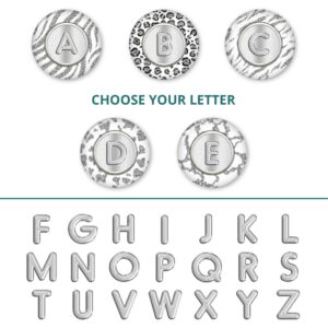 Animal Print silver pocket mirror, image showing the sample of the alphabets that you can choose from.