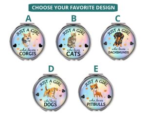 just a girl who loves pitbulls compact mirror, variation image front view to show the design details.