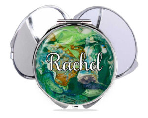 Seafoam green compact mirror, front view to show the design details. Item SKU - comp68c, by terlis designs.
