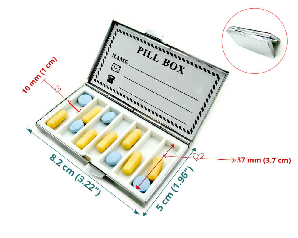 Amazon.com: Mini Pill Case, Small Pill Box for Purse - Acedada Travel Daily  Mini Pill Holder for Travel Pocket, Metal Round Vitamin Container 3  Compartments for Medicine, Supplement, Vitamin, Fish Oils -