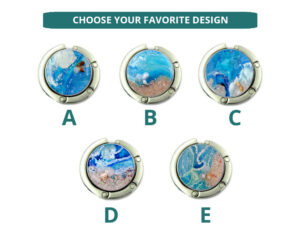 Custom name folding purse hanger, item sku PURH75, image Showing the Design(s) you can choose from. Created by Terlis Designs.