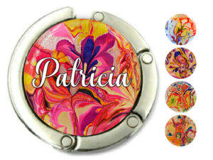 Custom name portable purse hook, item sku PURH37, front view to show the design details, by terlis designs.