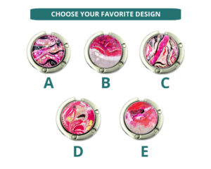 Custom name round bag hook, item sku PURH320, image Showing the Design(s) you can choose from. Created by Terlis Designs.