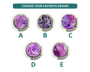 Custom name round handbag holder, item sku PURH171, image Showing the Design(s) you can choose from. Created by Terlis Designs.