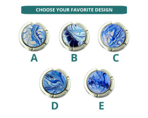 Custom name round purse hanger, item sku PURH148, image Showing the Design(s) you can choose from. Created by Terlis Designs.