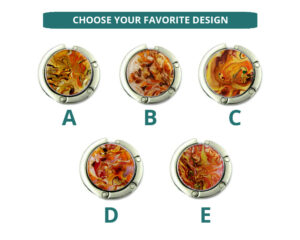 Custom name round purse hook, item sku PURH70, image Showing the Design(s) you can choose from. Created by Terlis Designs.