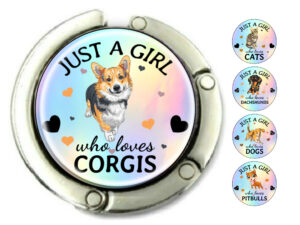 Just a girl who loves corgis purse holder, item sku PURH422, front view to show the design details, by terlis designs.