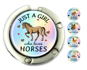 Just a girl who loves horses purse holder, item sku PURH419, front view to show the design details, by terlis designs.