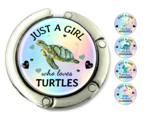 Just a girl who loves turtles purse holder, item sku PURH423, front view to show the design details, by terlis designs.