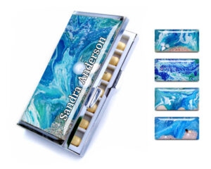 Metal Pill Case - PILB179 - main image, front view to show the design details, by terlis designs.