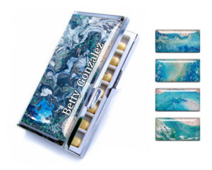 Ocean art 7 day Pill Organizer - PILB189 - main image, front view to show the design details, by terlis designs.