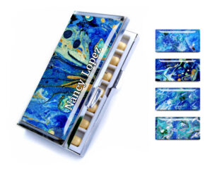 Ocean art Daily Pill Case - PILB159 - main image, front view to show the design details, by terlis designs.