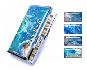 Ocean art Pill Case - PILB177 - main image, front view to show the design details, by terlis designs.
