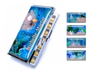 Ocean art Portable Pill Organizer - PILB60 - main image, front view to show the design details, by terlis designs.