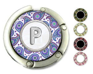 Paisley Art bag hanger for bar, item sku PURH465, front view to show the design details, by terlis designs.