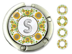 Sunflower magnetic bag hanger, item sku PURH462, front view to show the design details, by terlis designs.