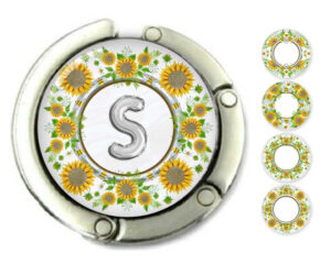 Sunflower magnetic bag hanger, item sku PURH462, front view to show the design details, by terlis designs.