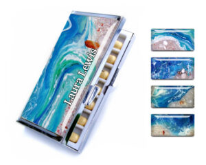 Travel Pill Holder - PILB70 - main image, front view to show the design details, by terlis designs.