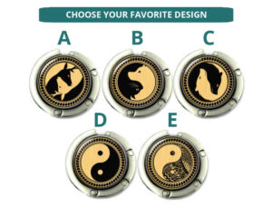 Yin Yang handbag hanger for restaurant, item sku PURH418B2, image Showing the Design(s) you can choose from. Created by Terlis Designs.