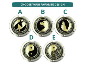 Yin Yang handbag hanger for restaurant, item sku PURH418G2, image Showing the Design(s) you can choose from. Created by Terlis Designs.