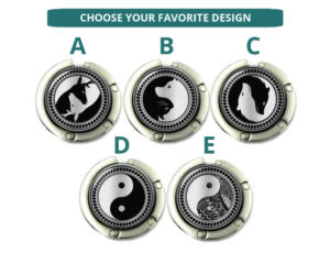 Yin Yang handbag hanger for restaurant, item sku PURH418S2, image Showing the Design(s) you can choose from. Created by Terlis Designs.