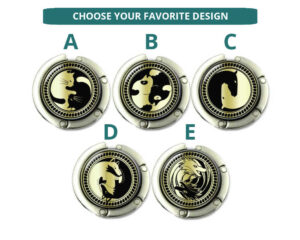 Yin yang handbag hanger for bar, item sku PURH418G1, image Showing the Design(s) you can choose from. Created by Terlis Designs.