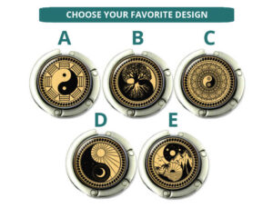Yin yang purse hook for table, item sku PURH418B3, image Showing the Design(s) you can choose from. Created by Terlis Designs.