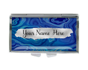 Custom Name 7 day Pill Container - PILB198C - variation image, front view to show the design details, by terlis designs.