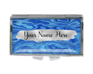 Custom Name 7 day Pill Container - PILB198E - variation image, front view to show the design details, by terlis designs.