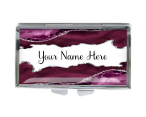 Custom Name Birth Control Pill Holder - PILB191E - variation image, front view to show the design details, by terlis designs.