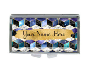 Custom Name Cute Pill Container - PILB205A - variation image, front view to show the design details, by terlis designs.