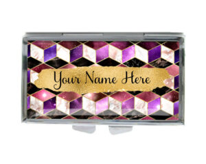 Custom Name Cute Pill Container - PILB205B - variation image, front view to show the design details, by terlis designs.