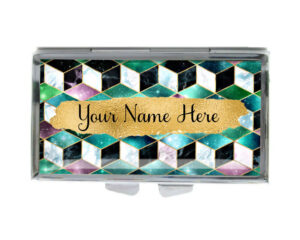 Custom Name Cute Pill Container - PILB205C - variation image, front view to show the design details, by terlis designs.