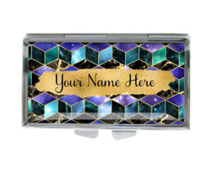Custom Name Cute Pill Container - PILB205D - variation image, front view to show the design details, by terlis designs.