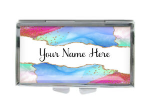 Custom Name Cute Pill Holder - PILB193B - variation image, front view to show the design details, by terlis designs.
