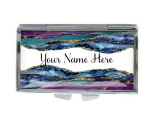 Custom Name Cute Pill Holder - PILB193C - variation image, front view to show the design details, by terlis designs.